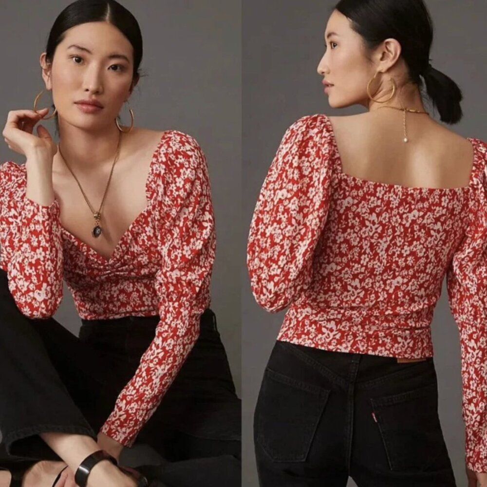Anthropologie Floral Puff Sleeve Top Size Small